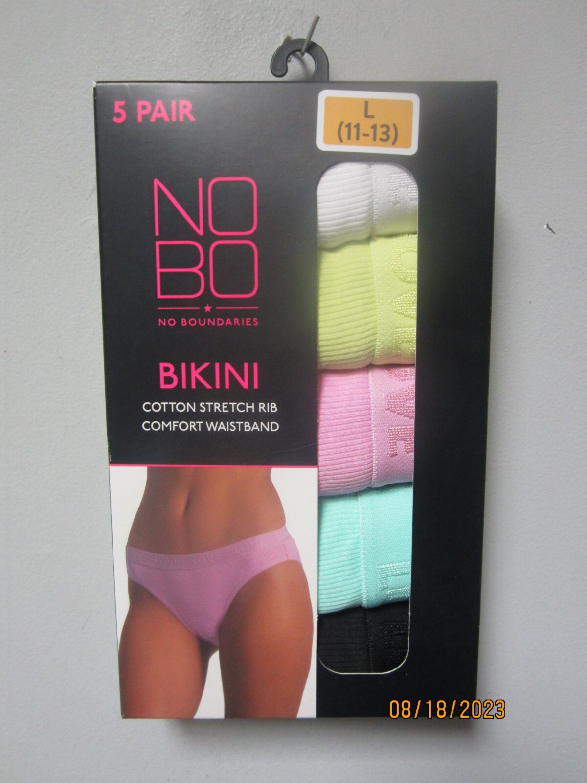 No Boundaries Women 5-Pr Bikini Solid Cotton Stretch Rib Underwear Sz L (11-13)