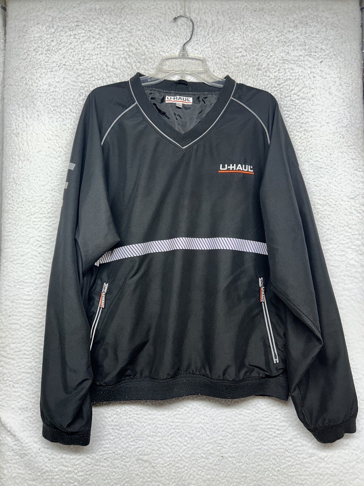 U-Haul Windbreaker Jacket Mens Large Black V Neck Long Sleeve Pullover Employee