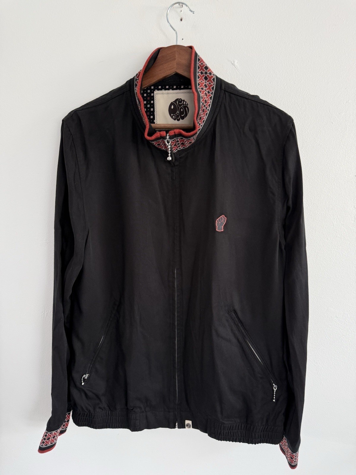 Pretty Green Jacket Mens Large Black Zip Up Lyocell