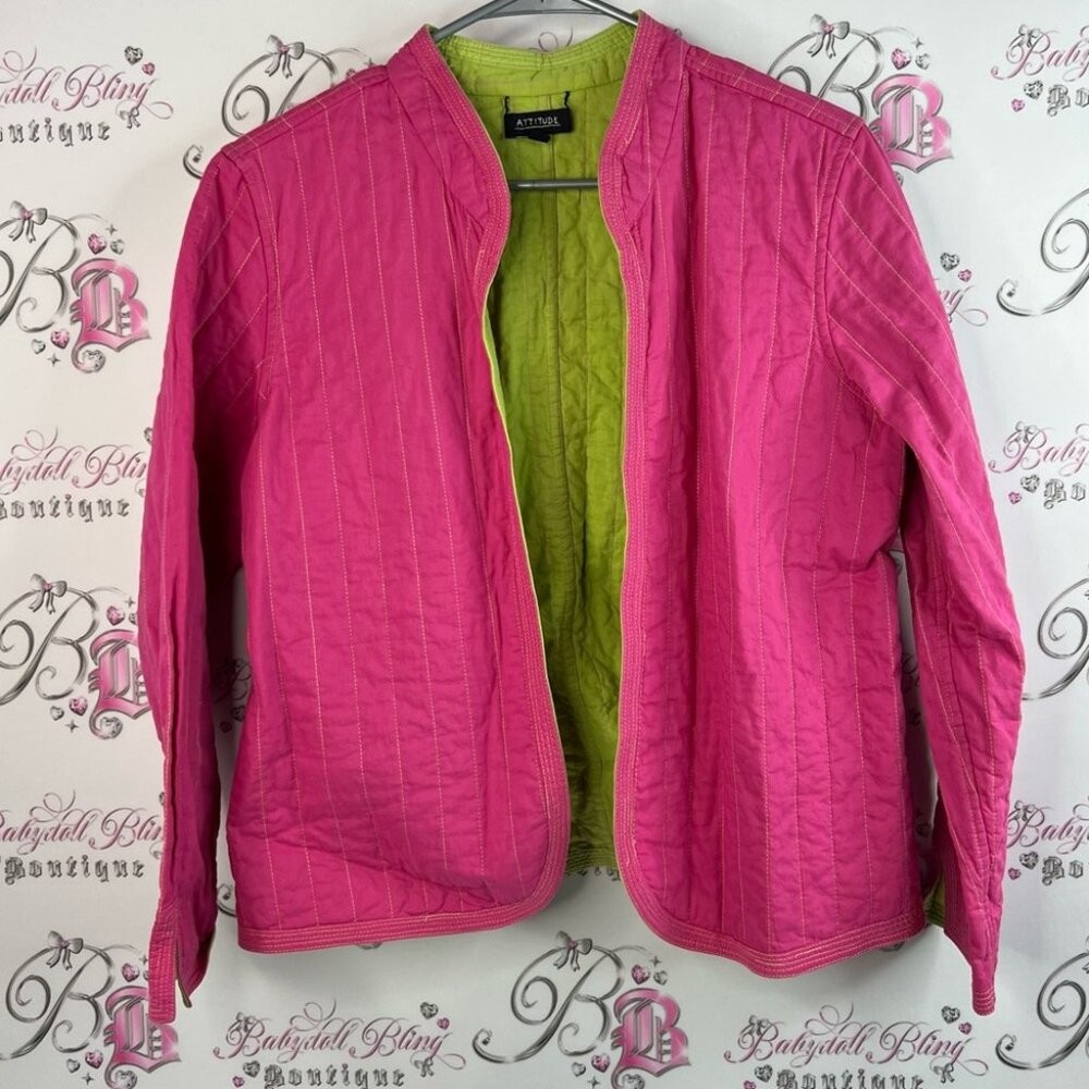 Attitude jacket coat quilted style 2 tone lime Fuchsia Quilted Utility Jacket
