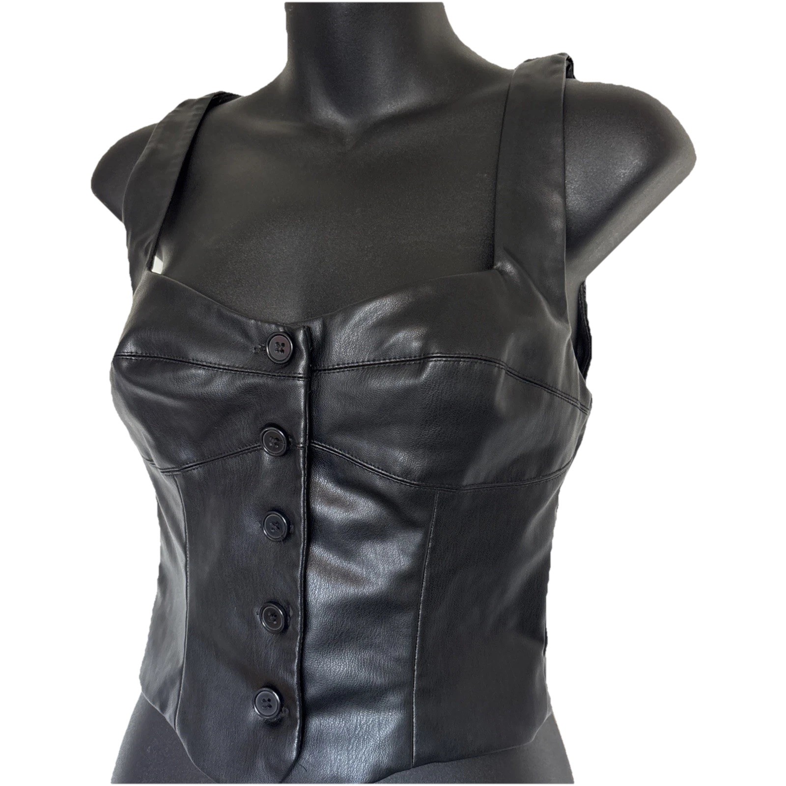 Zara FauxLeather Button-Front Corset Top XS Edgy Boho Outlaw Ren Fair Festival