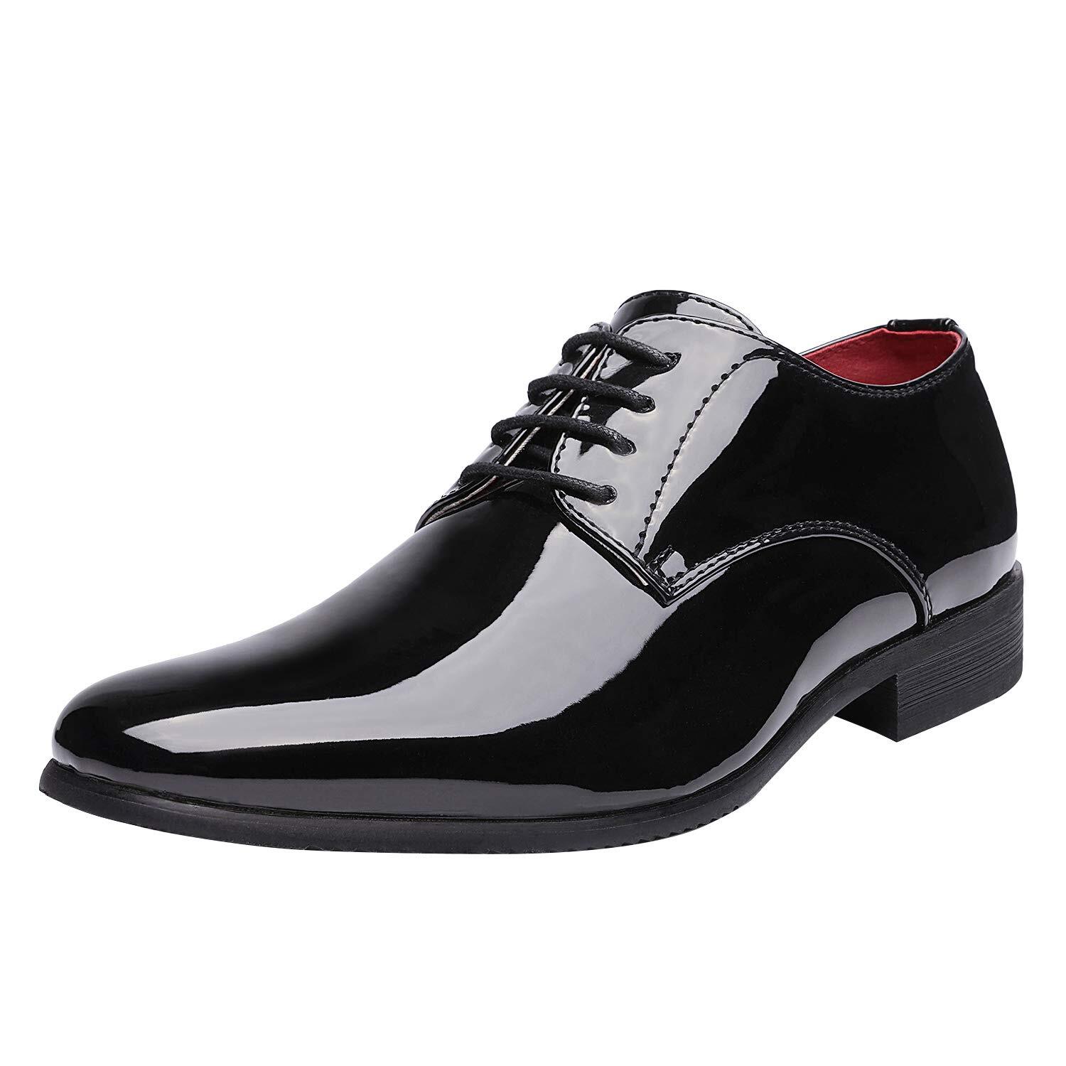Men Dress Shoes Black Formal Oxfords Faux Patent Leather Tuxedo Shoes 6.5-13