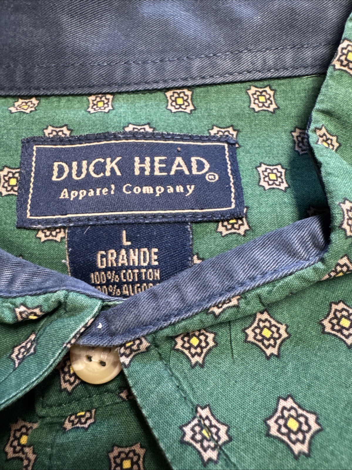 Vintage Duck Head Shirt Mens Large Button Down Long Sleeve Green 100% Cotton