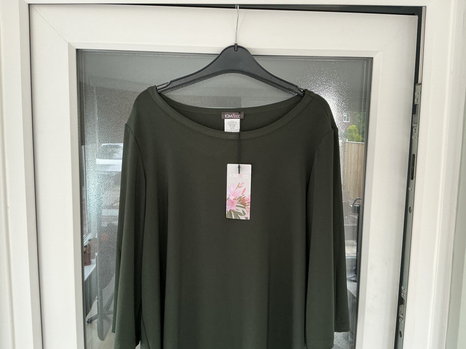 Kim & Co Brazil Jersey 3/4 Sleeve Wide Neck Top Size XL Thyme