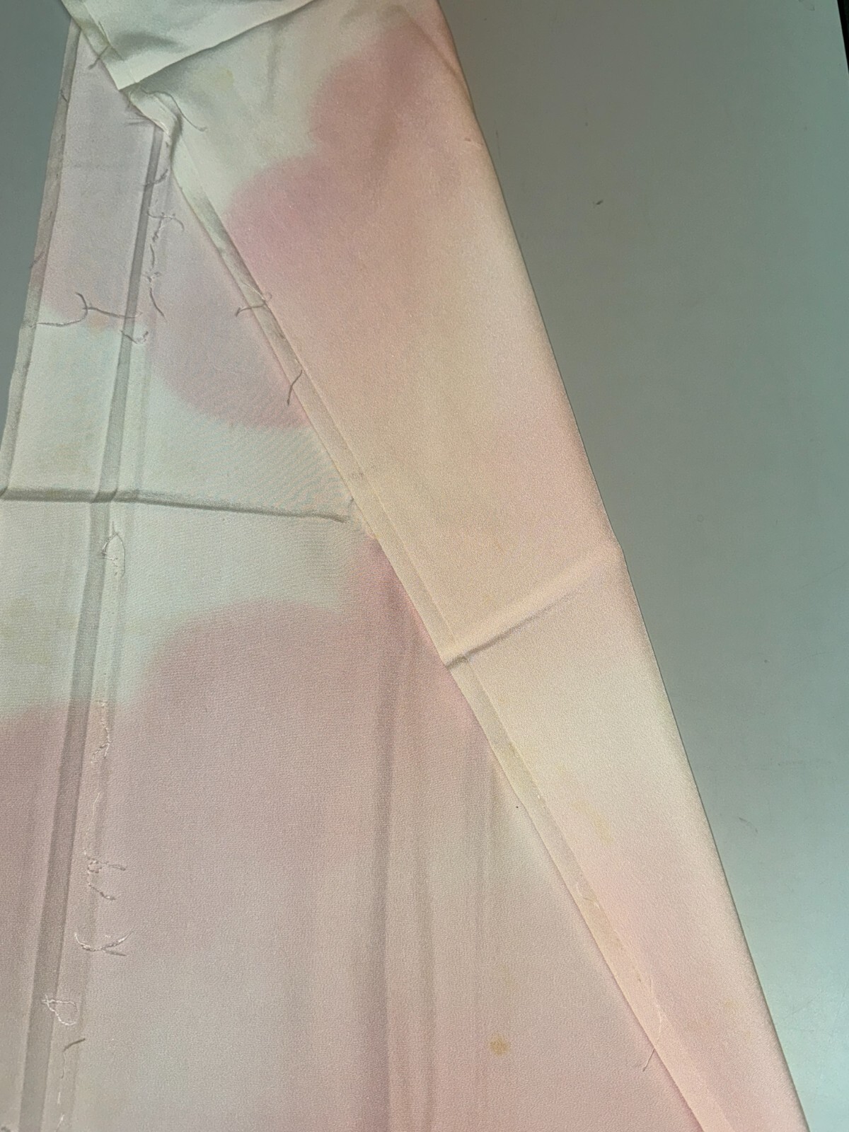 Japanese Vintage Kimono Fabric cloth Boro silk pink tradition Dirt 50.7×13.7in