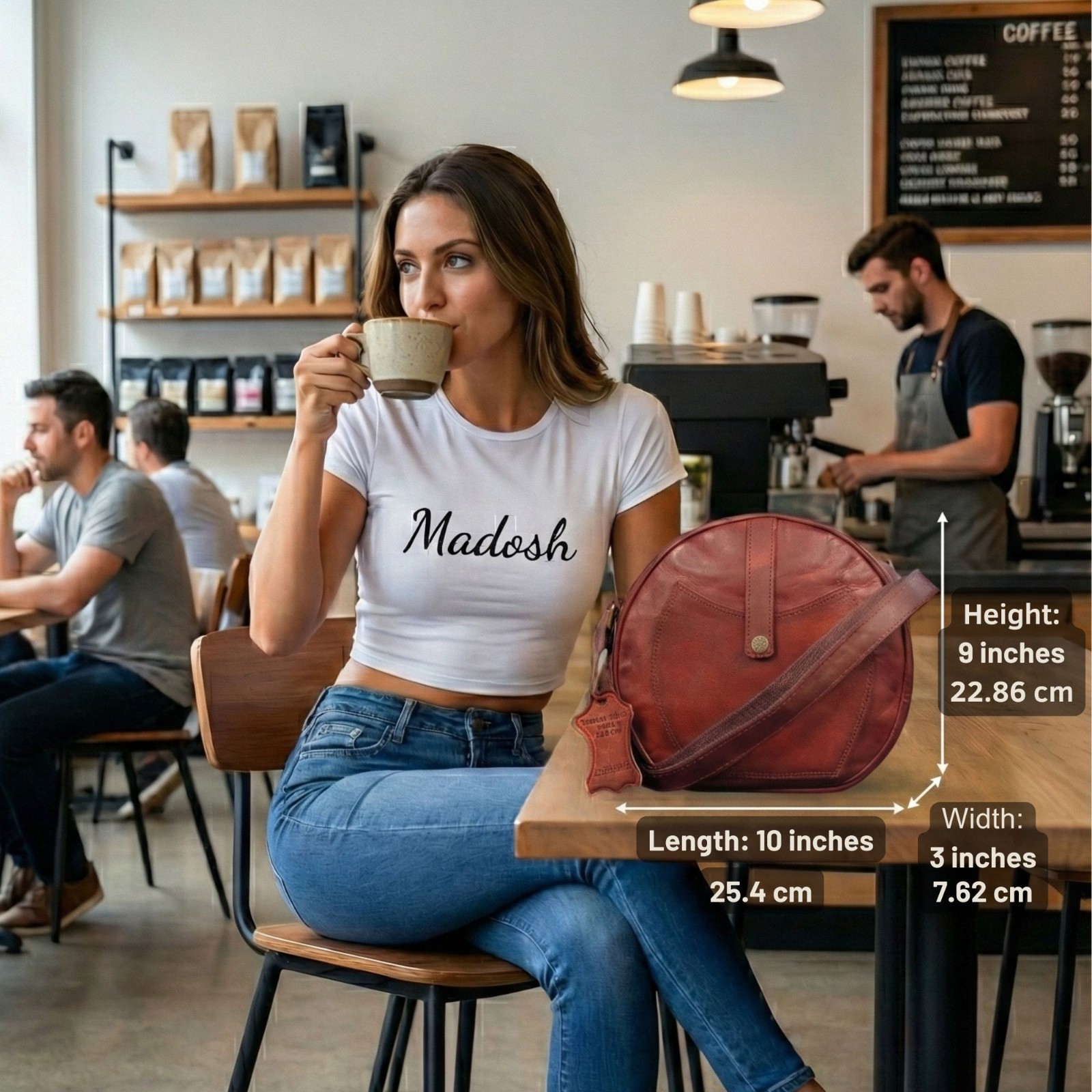 Madosh Womens Genuine Leather Half Circle Round Crossbody Shoulder Hobo Handbag