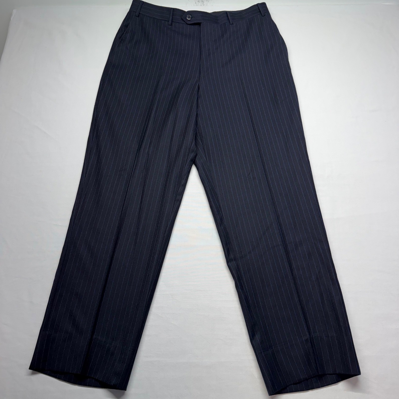 Corneliani 48 32 Navy Pinstripe Wool Cashmere Dress Pants Flat Front Italy