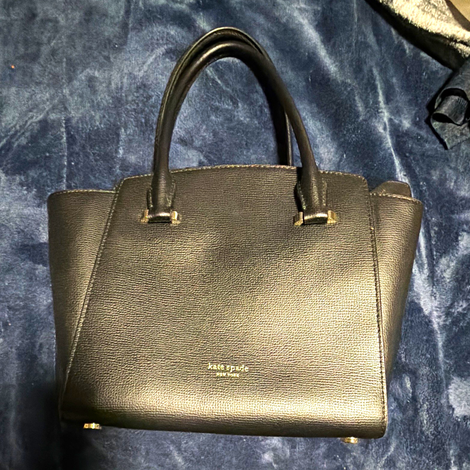 Kate Spade New York Black Pebbled Satchel Top Handle, Gold Hardware, Studs