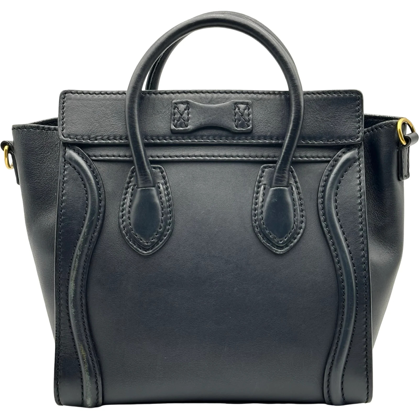 CELINE Luggage Nano Shopper Navy GHW Calfskin Shoulder Bag #2351