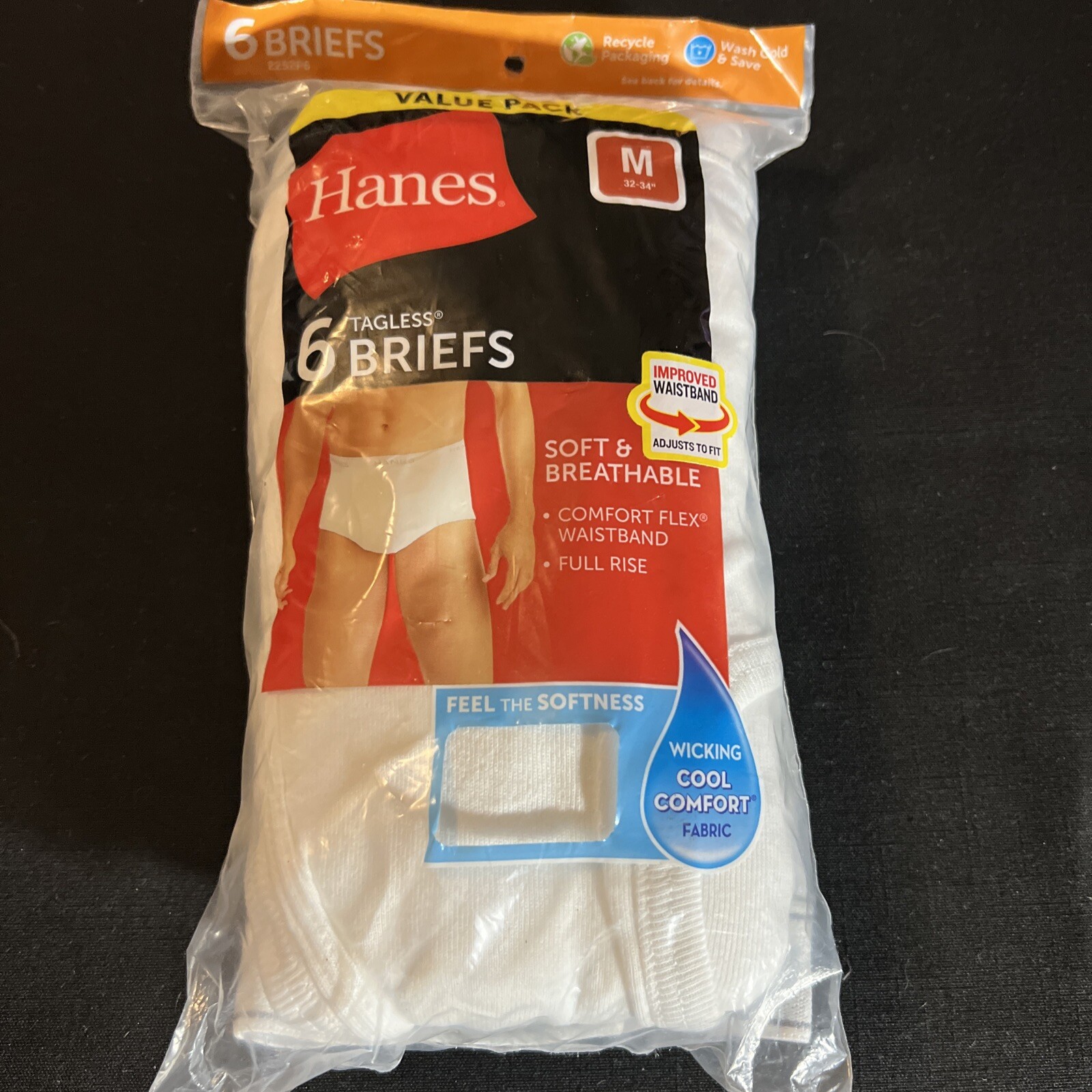 Hanes Tagless Briefs 6-Pack Men’s Med 32-34 Comfort Wicking White Full Rise New!