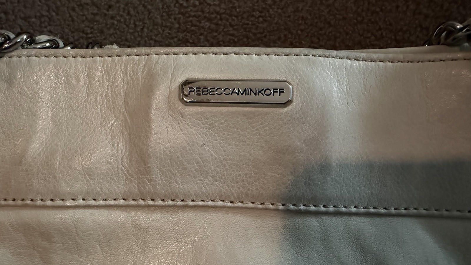 Rebecca Minkoff White Shoulder Bag Zip Closure Chain Strap Silver Hardware