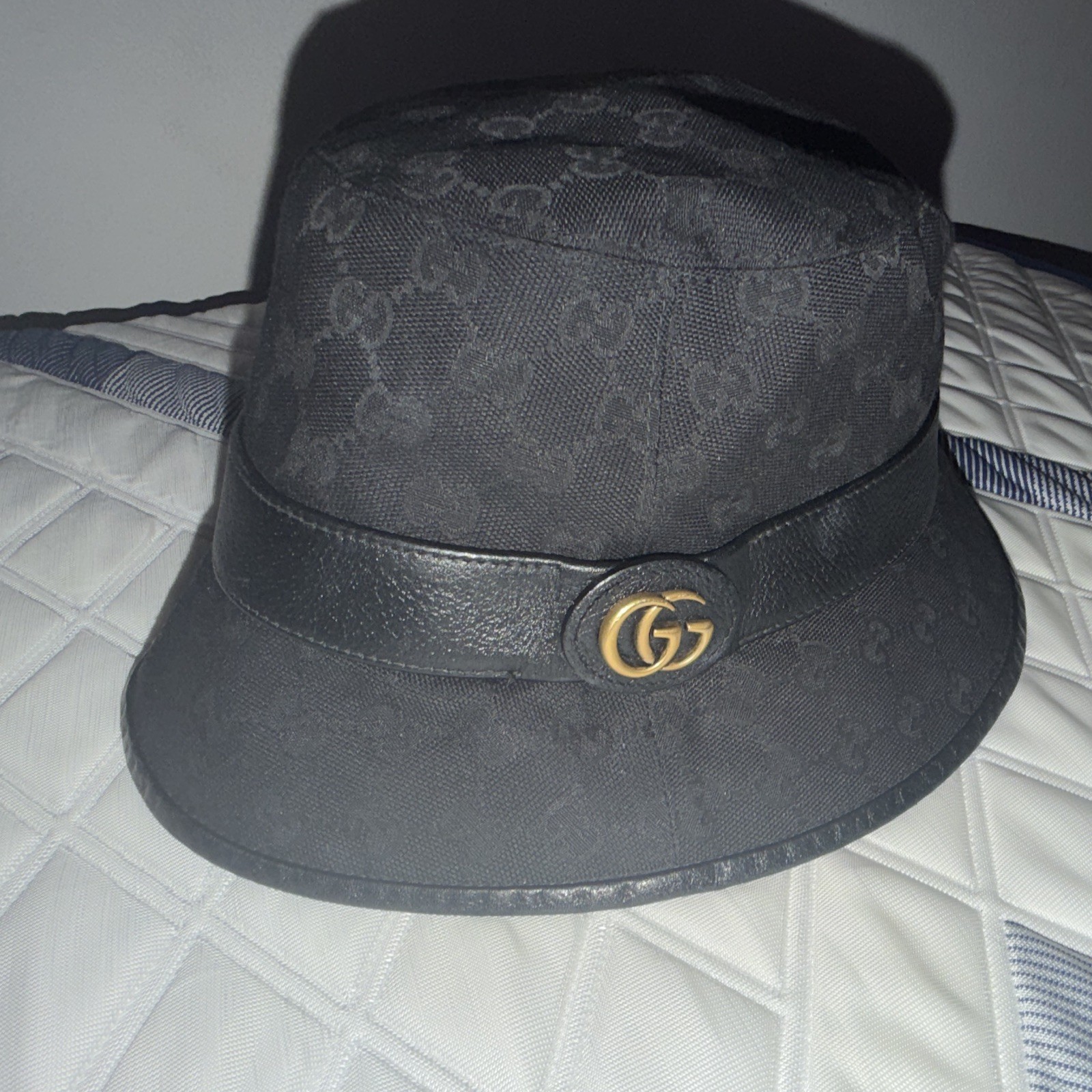 Gucci Black GG Monogram Bucket Hat, Unisex Adults, Size M (58 cm)