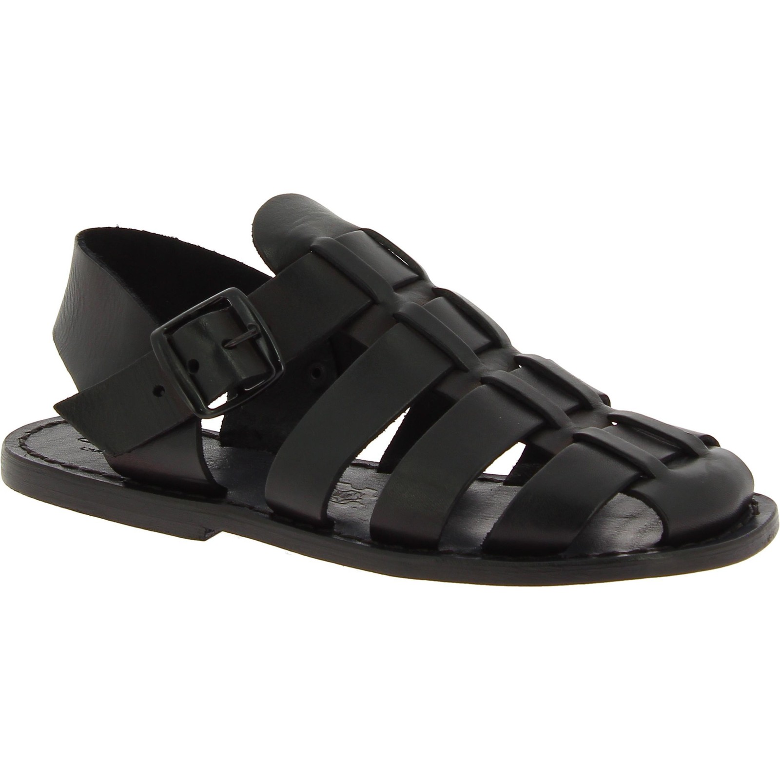 Handmade men’s fisherman sandals in black leather Made in Italy