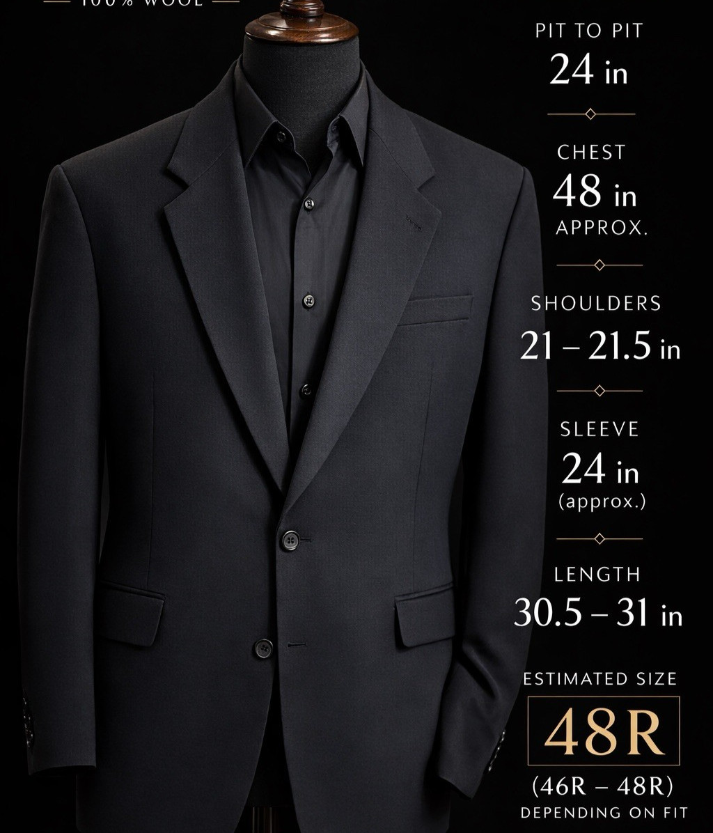 Deansgate Men’s 48R Black Wool Sport Coat Blazer 2 Button Classic Tailored