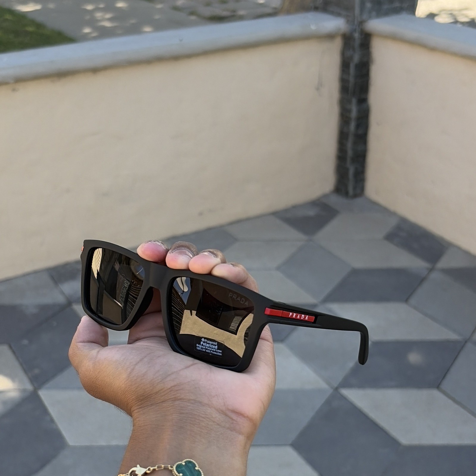 PRADA Polarized Rectangle Sunglasses, Black Frame, tinted Lens Full Set W box