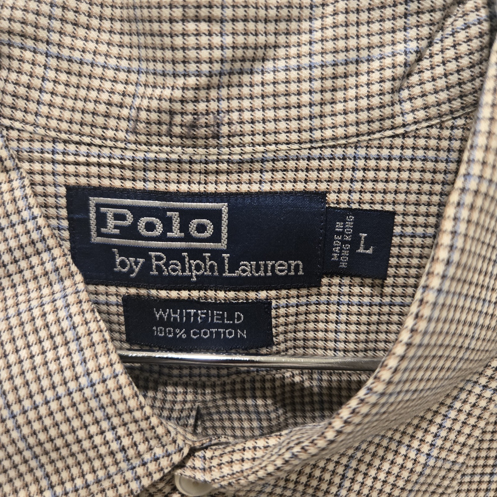 Polo by Ralph Lauren Whitfield Beige Navy Check Woven Cotton Button-Up L