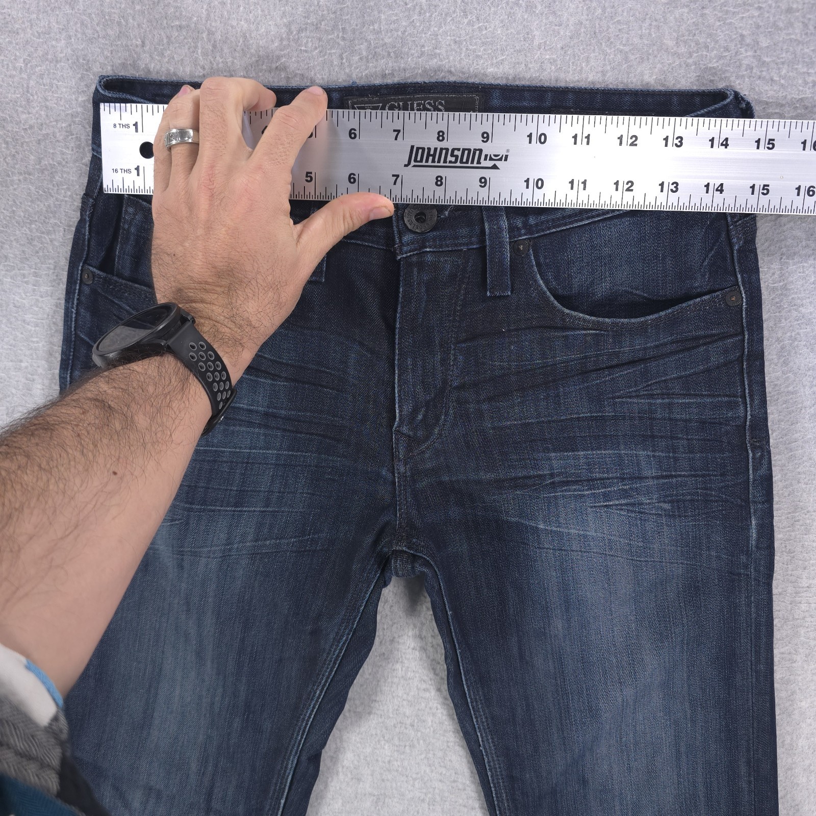 Guess Lincoln Low Slim Straight Dark Distressed Denim Casual Jeans Mens 28×32
