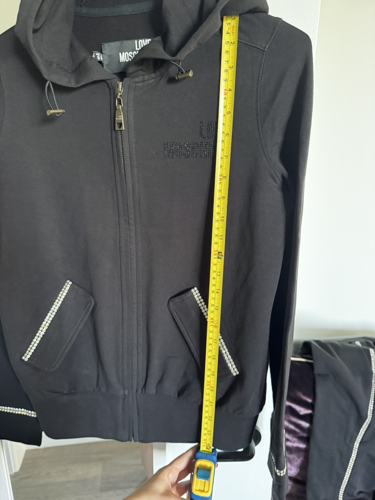 Black Love Moschino bedazzled branded tracksuit lounge set