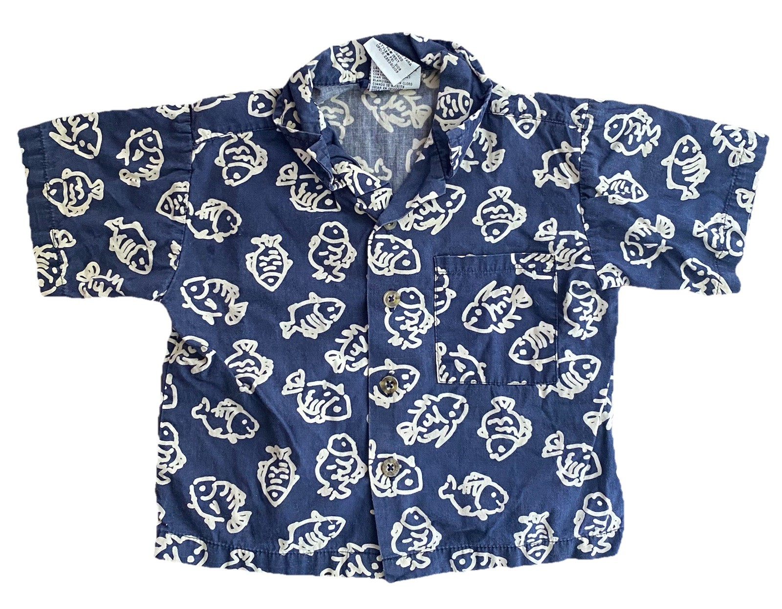 Faded Glory 18m Blue Fish Print Button Up Shirt Preowned in excellent condition