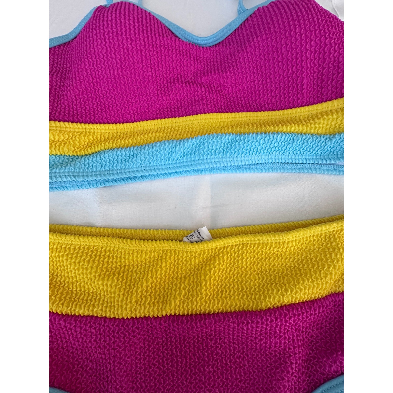 SHEIN Womens Color Block Bikini Set High Waisted Textured Two Piece Swimsuit L