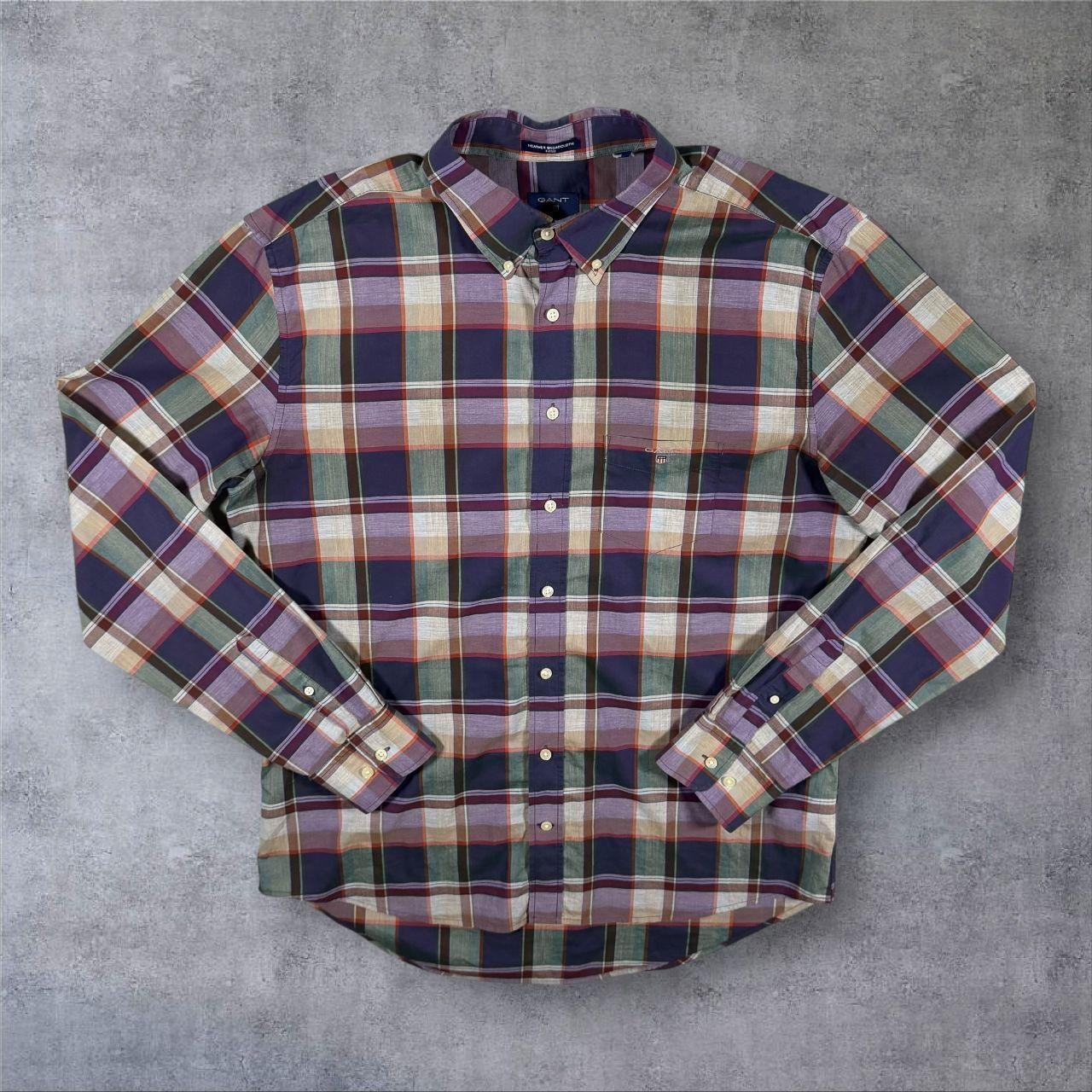 GANT “Heather Broadcloth Fitted” Multi Check Long Sleeve Button-Down Shirt XXL