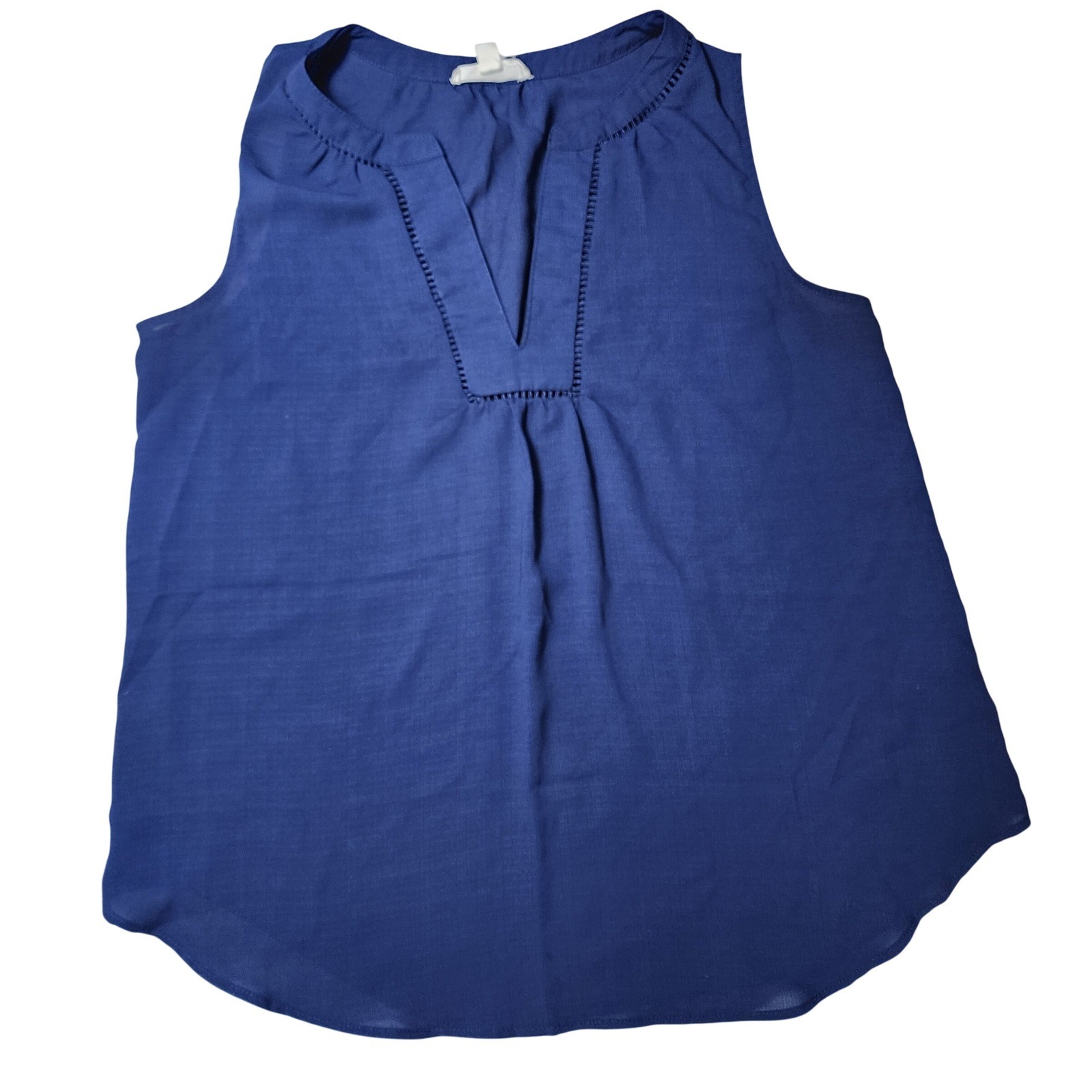 MINE Women Royal Blue Sleeveless Split Neck Ladder Stitch Blouse TB4585 Small