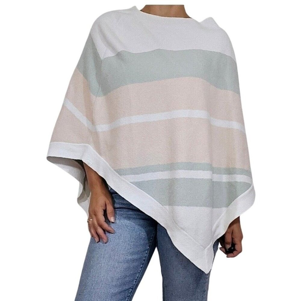 Barefoot Dreams CozyChic Ultra Lite Poncho NWT OS Pink Multi Stripe Neutral Gift
