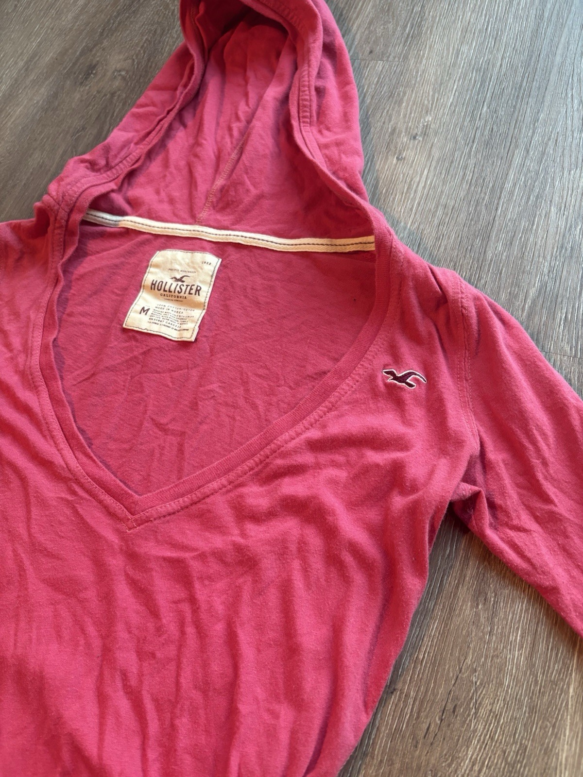 Hollister pink y2k short sleeve with hoodie womens size M