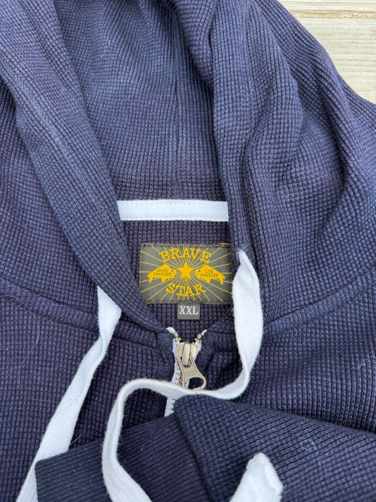 Brave Star Selvage Glory Days Indigo Dyed Thermal Zip waffle Hoodie XXL 2XL