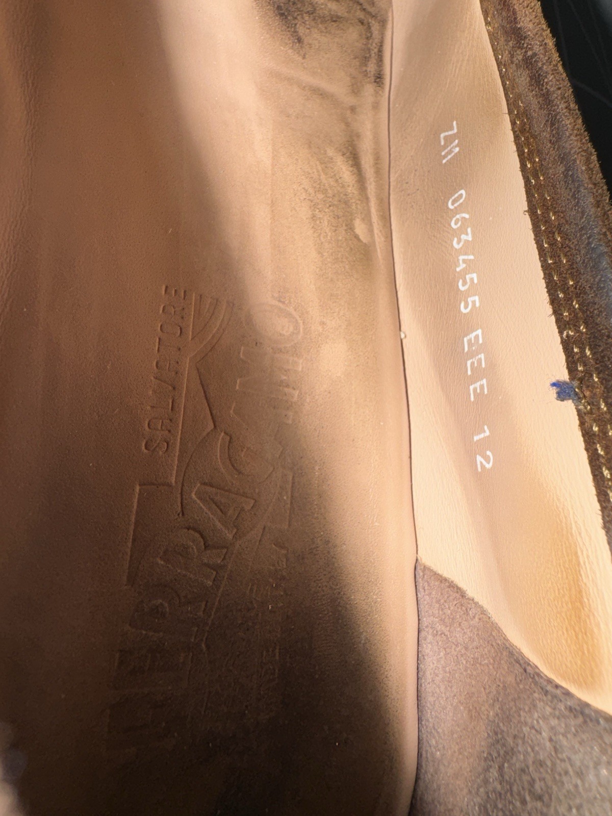 Salvatore Ferragamo Rolo Gancini Loafers Brown Calf Leather Suede 12 EEE Italy
