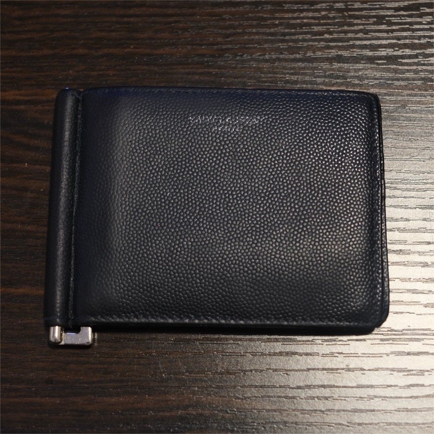 Saint Laurent Men’s Black Bifold Wallet w/ Money Clip, Navy