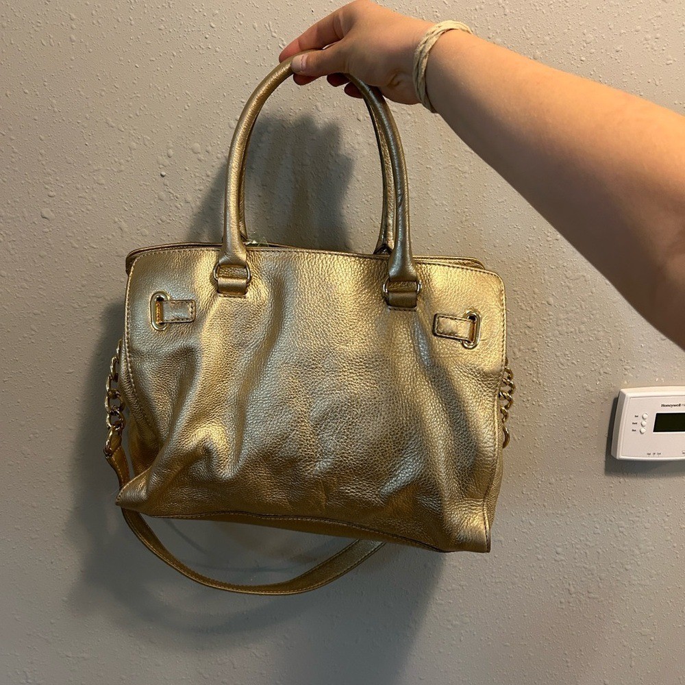 Michael Kors Hamilton Gold Leather Handbag