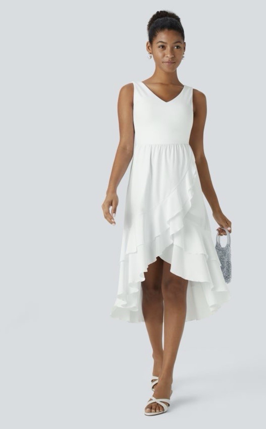 Halara Breezeful V Neck Backless Cut Out Side Pocket Ruffle Midi Dress NEW M