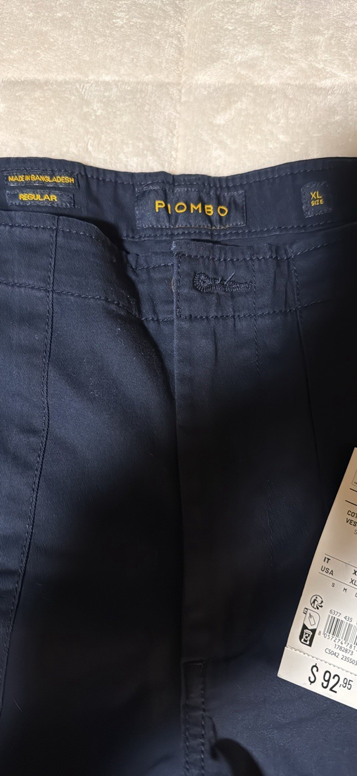 Piombo Men’s Blue Cotton Twill Pleated Straight Leg Pants XL 36W Pockets