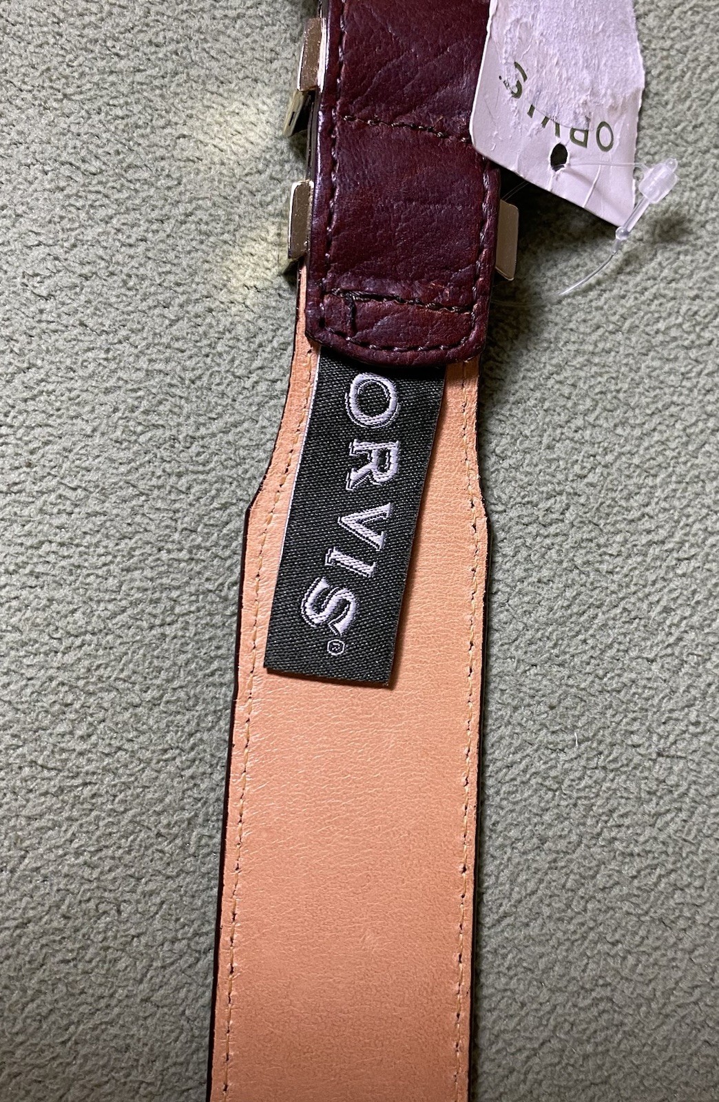 Orvis Mens Sz 40 Medium Brown American Bison Belt Tapered End Gold Buckle USA