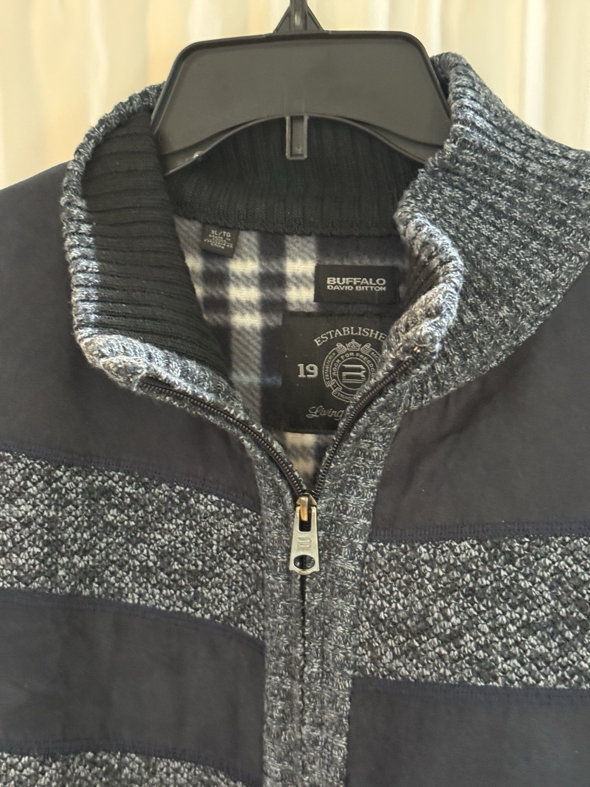 Buffalo David Bitton Men’s Full Zip Sweater Gray Black Mock Neck Size XL/TG