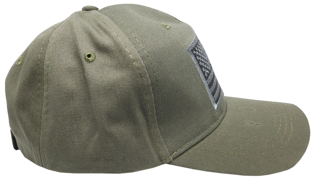 USA American Grey & Black Flag Patch Olive Green Distressed Embroidered Cap Hat
