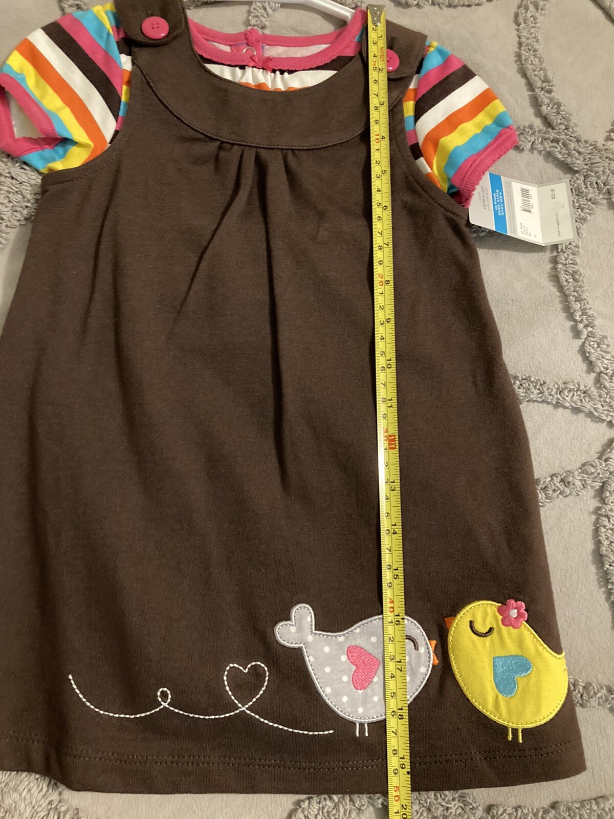 NWT Carter’s 24M girls Infant Brown Jumper Set birds applique Rainbow Bodysuit