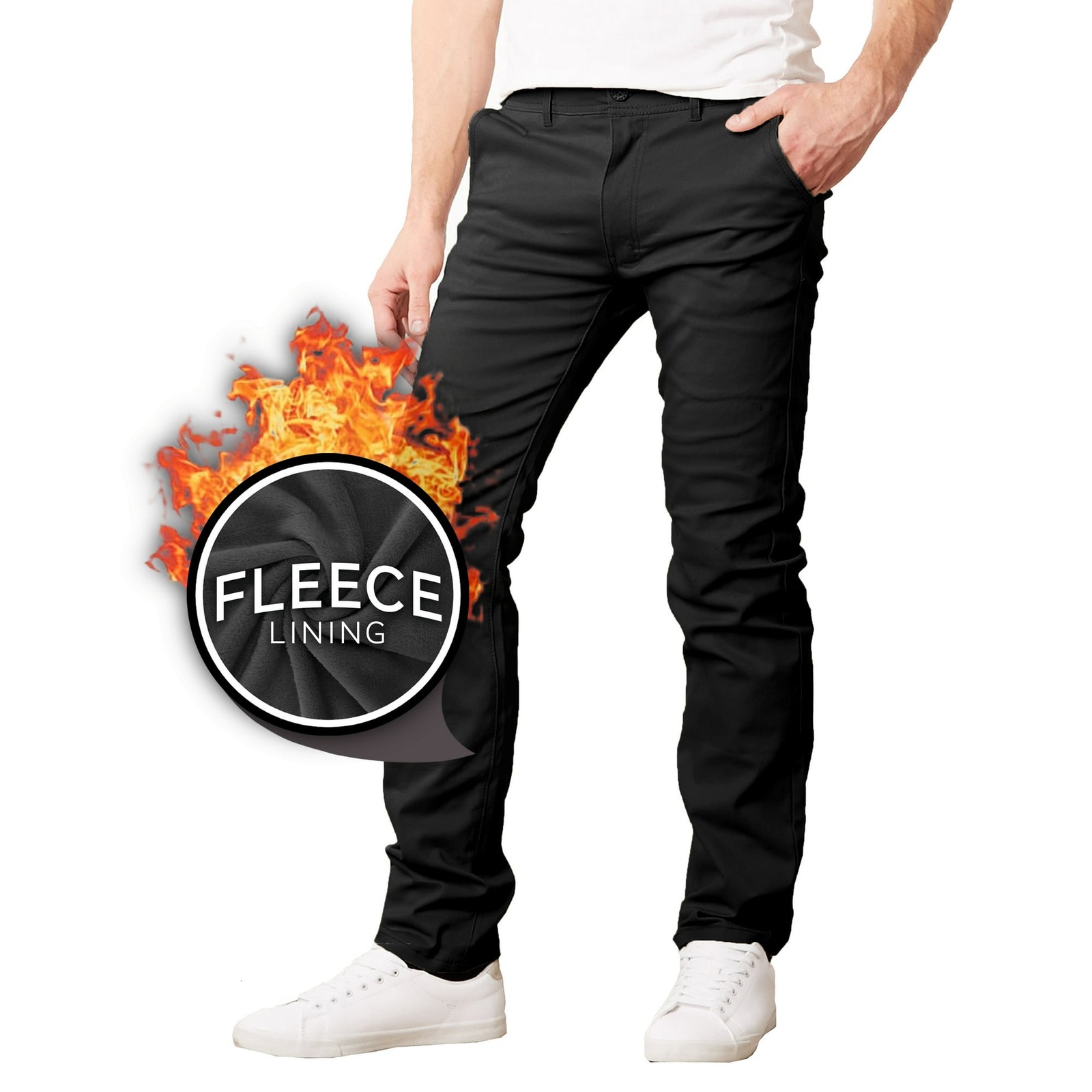 GALAXY BY HARVIC MEN’S HEAVYWEIGHT FLEECE-LINED STRETCH PANTS BLACK SIZE: 30×31