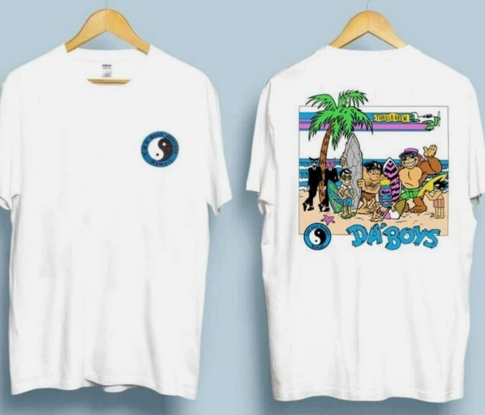 T&C Surf Challenge Retro 80s Designs T-shirt White 2 sides Cotton