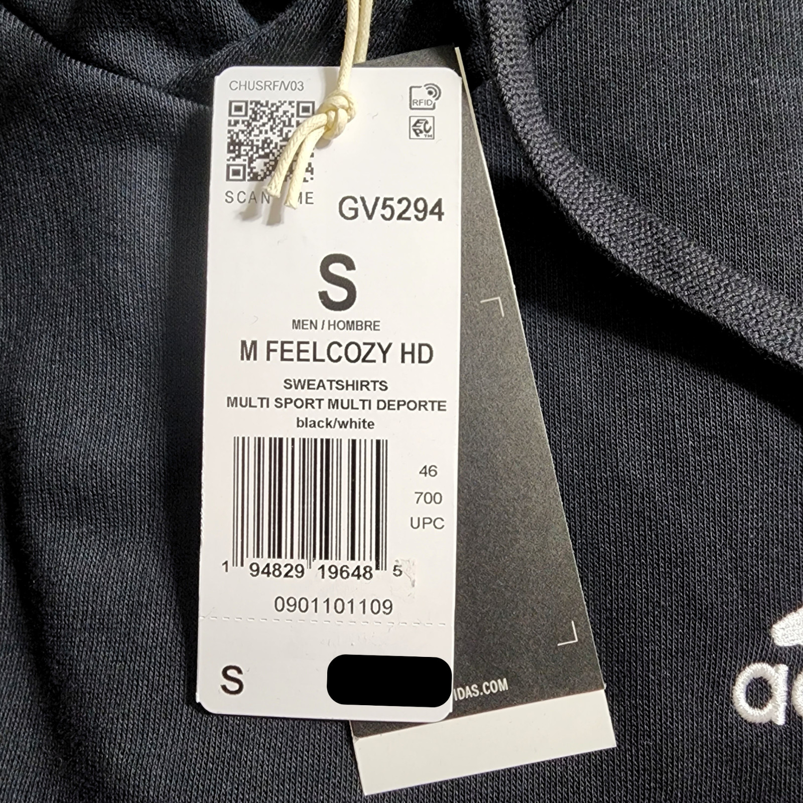 Adidas Essentials Feelcozy HD Logo Hoodie Sweatshirt Black White GV5294 S M XL