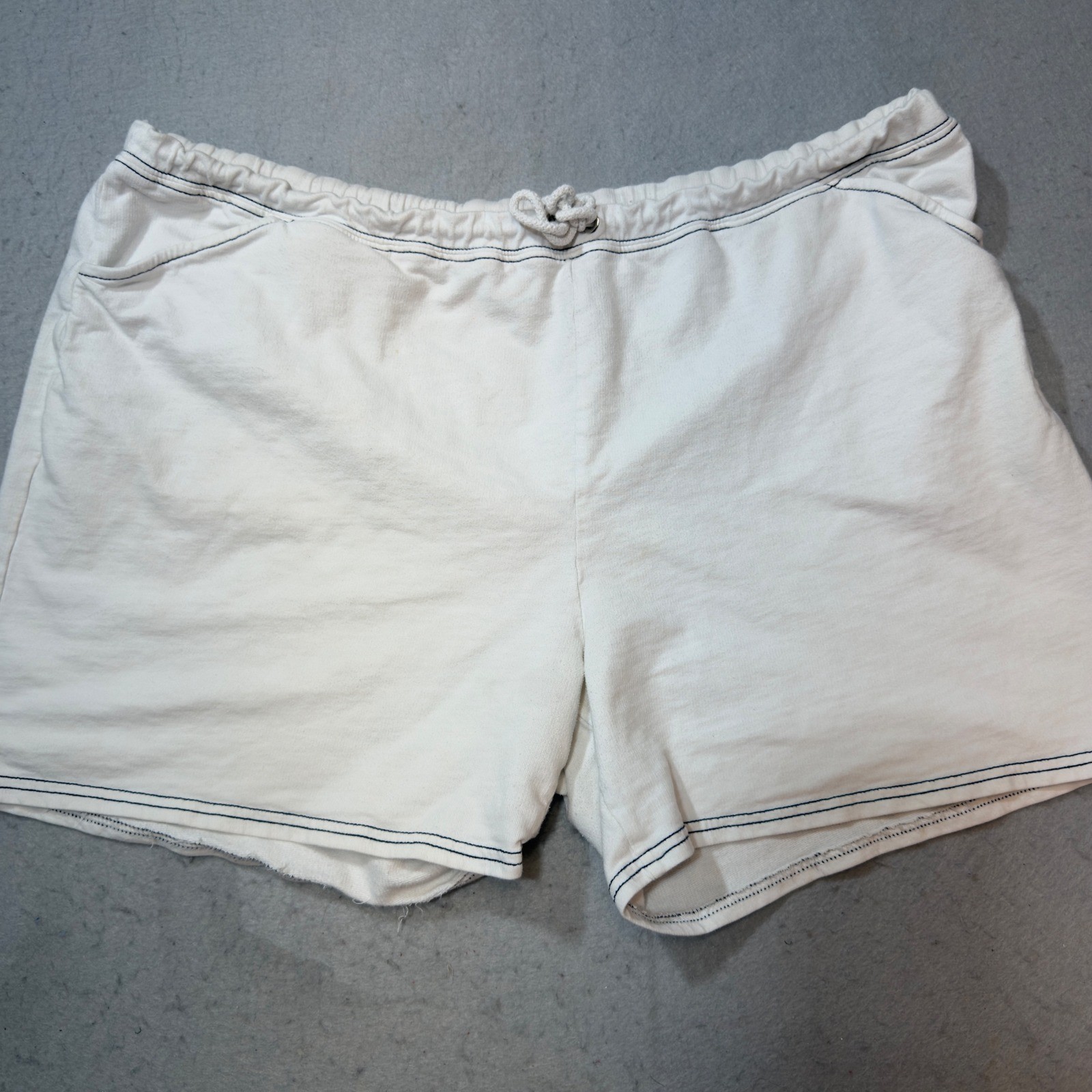 Norsport Womens Plus 1X White Cotton Knit Drawstring Shorts Contrast Stitching