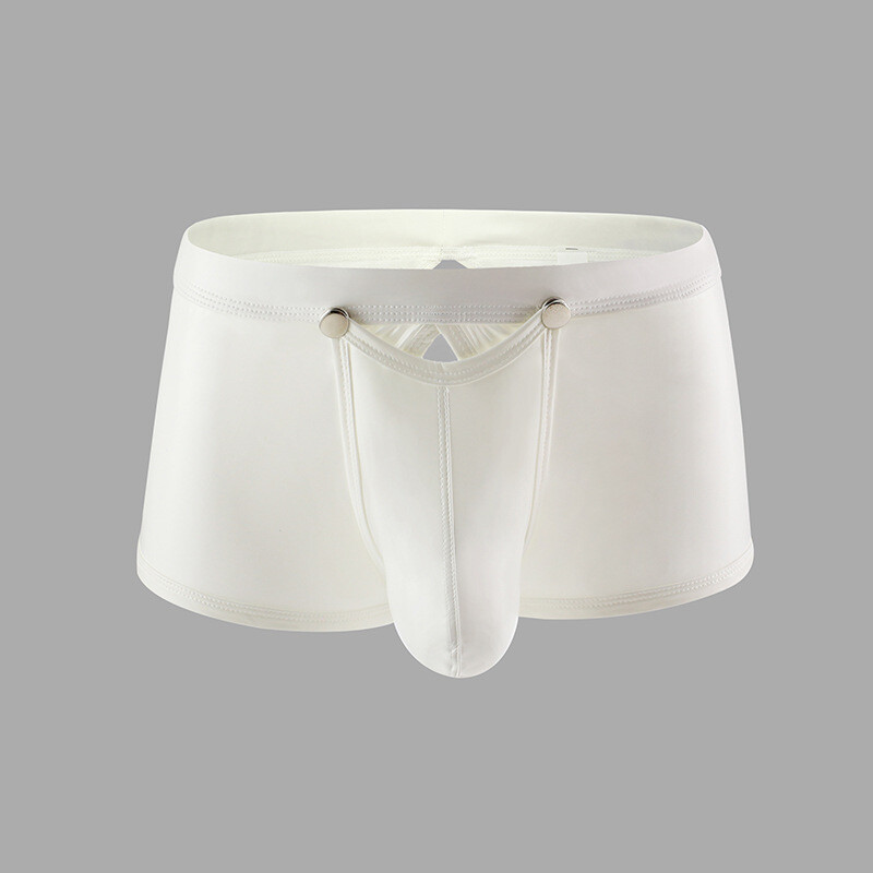 Men Sexy Wet Look Shiny Boxer Briefs Trunks Underwear Removable Button Pouch
