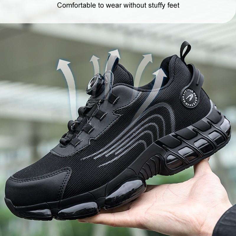 Mens Rotary Button Work Boots Steel Toe Safety Shoes Indestructible Shoes NoSlip