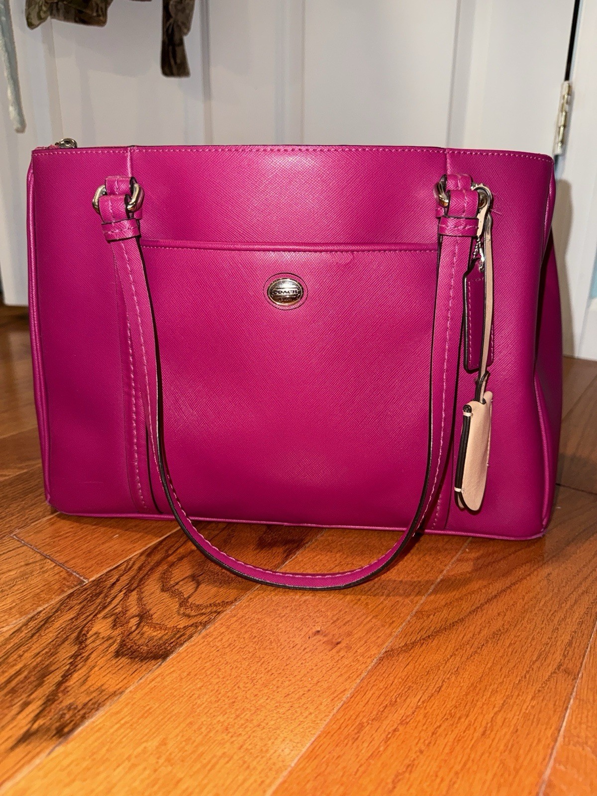 Coach Magenta Peyton Leather Jordan Double Zip Carryall (style number F25669)
