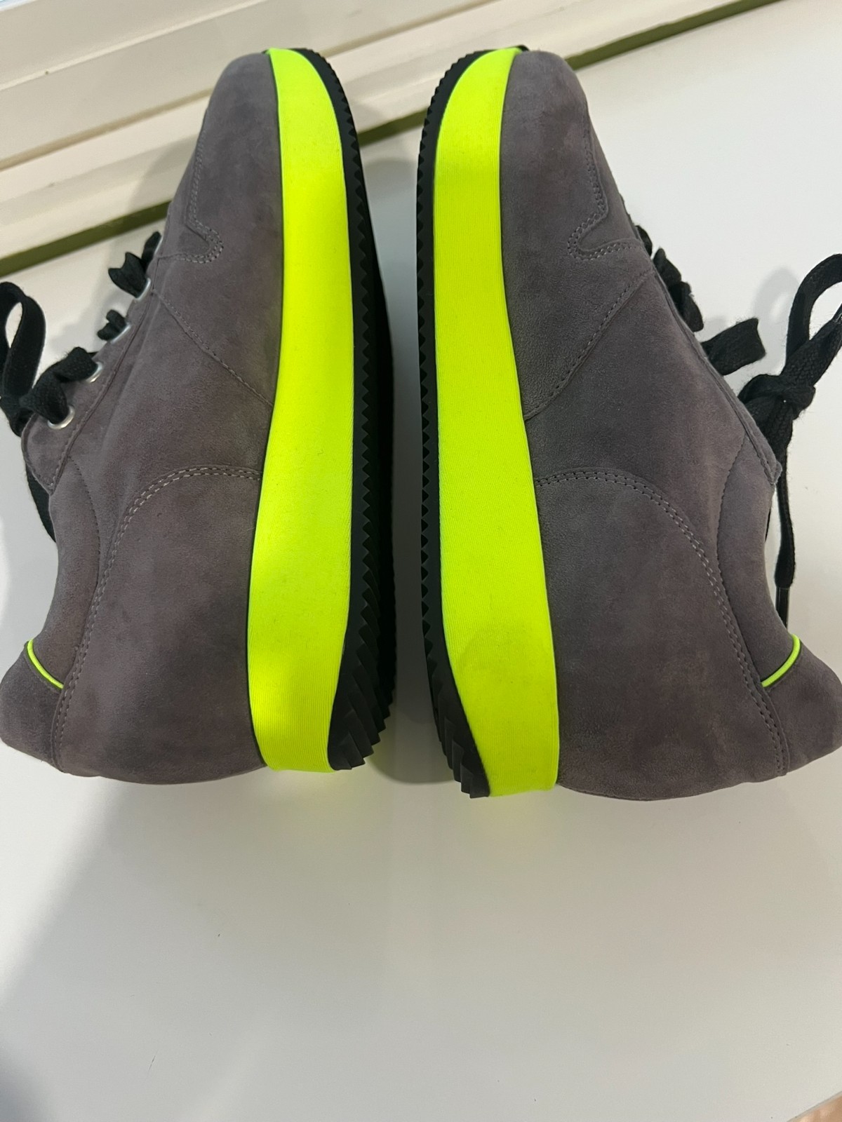 Peter Kaiser Gray Suede Sneakers with Bold Neon Yellow Sole 37 US6-6.5