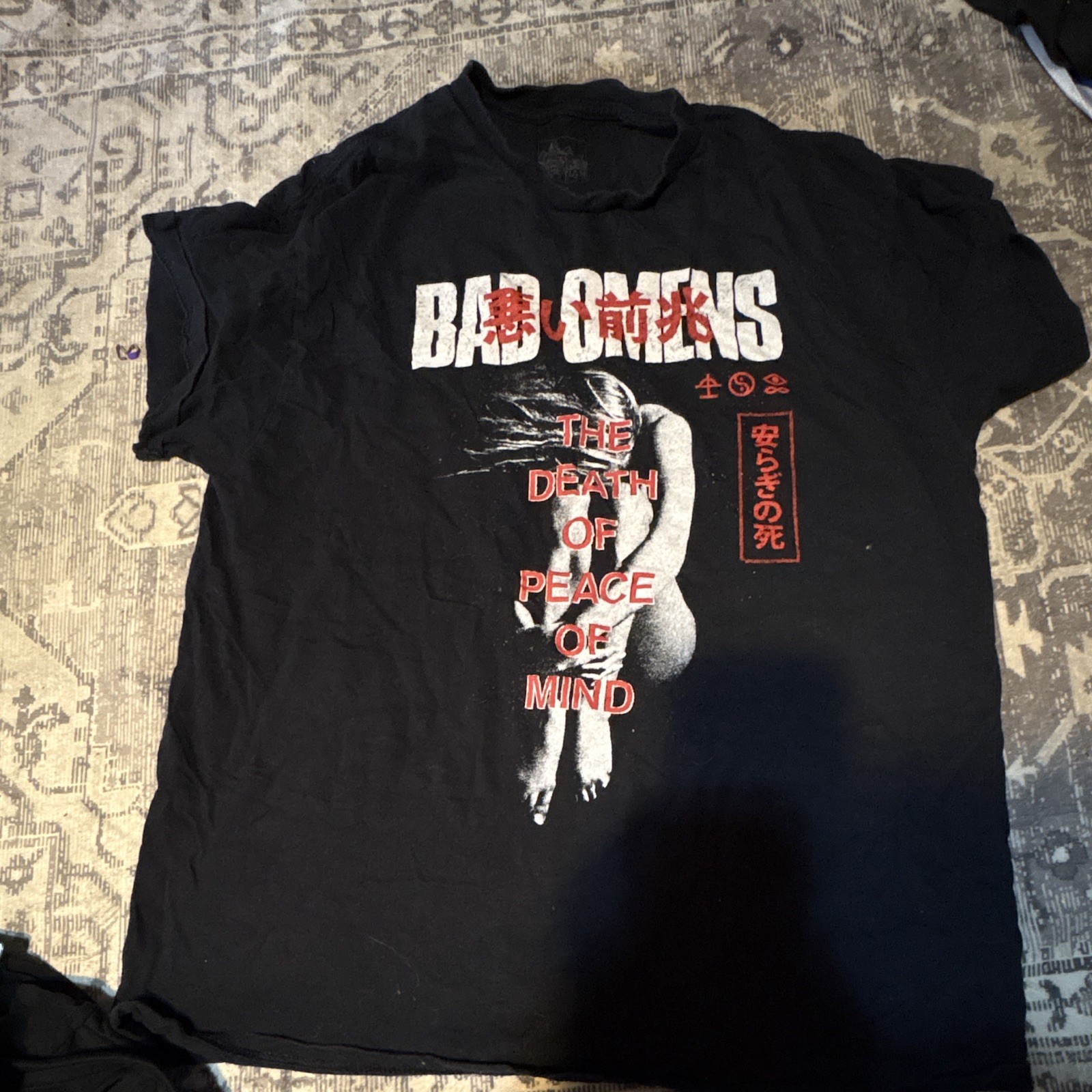 Sureway Bad Omens Death of Peace of Mind Black Graphic Crew Neck T-Shirt L