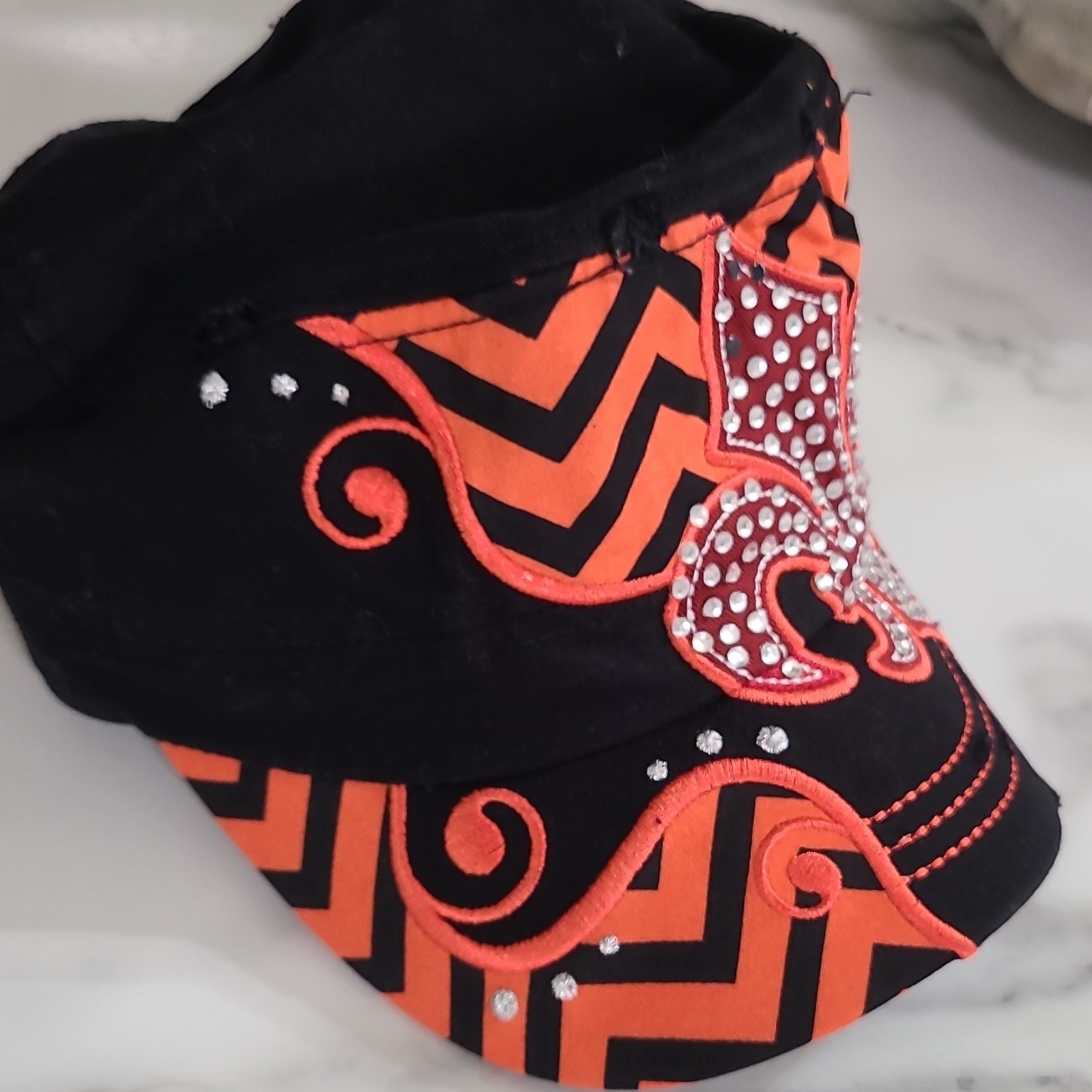 Leader Baseball Cap Chevron Fleur-de-lis Black Orange Red Adjustable One Size