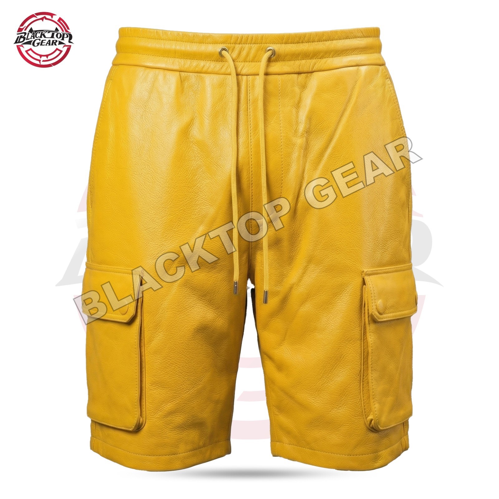 Real Leather Cargo Short Yellow Men’s Half Pant Trouser Lined Custom Made W28-38