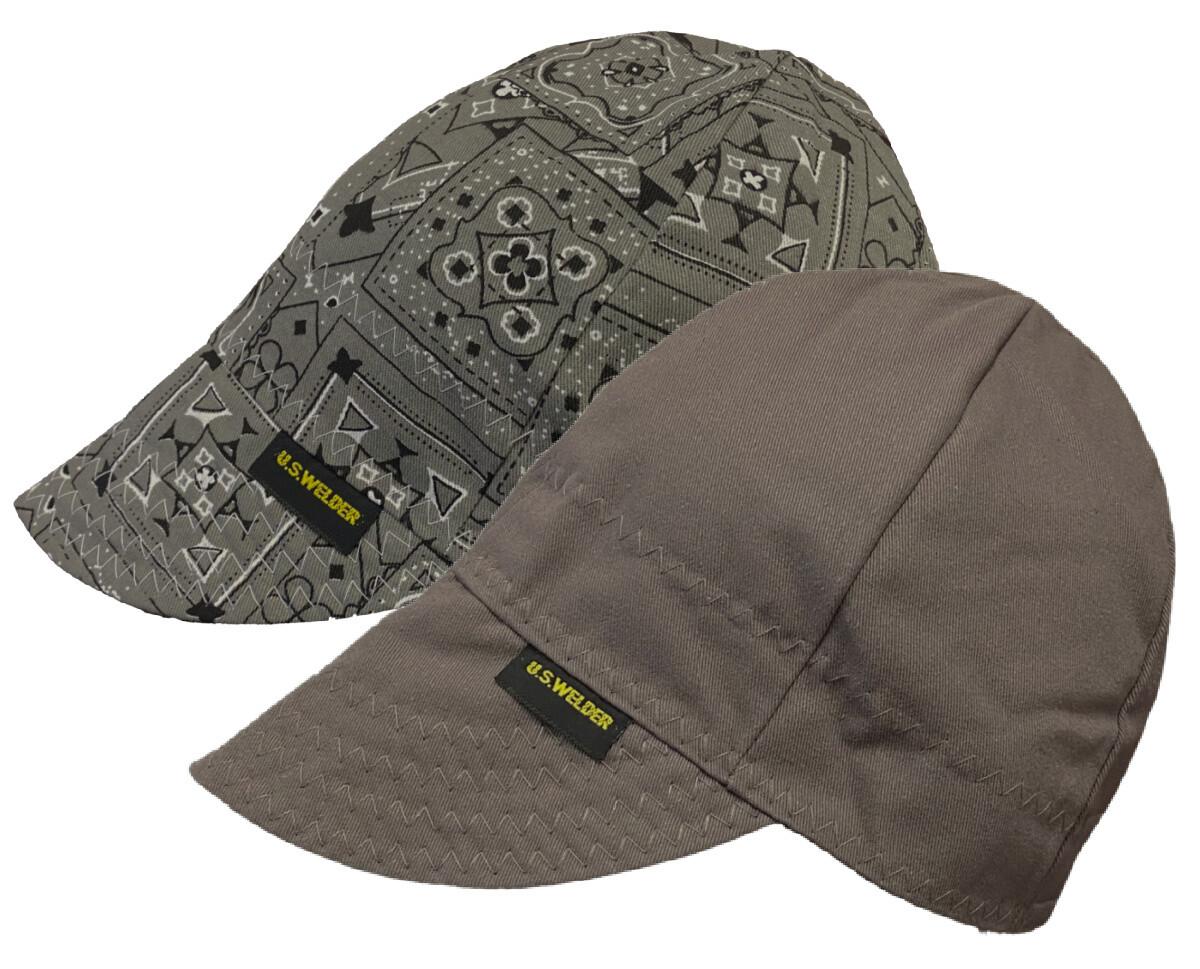 U.S. Welder GREY BANDANA & SOLID Reversible Welding Caps SET